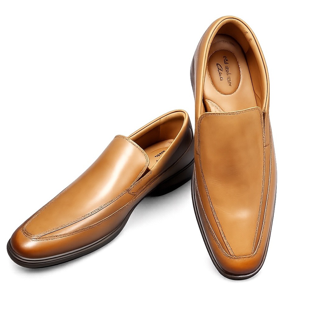 Clarks Collection Mens Tan Leather Bicycle Toe‎ Slip On Loafers Dress Shoes 12W